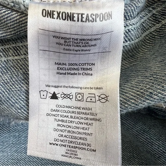 ONE TEASPOON Revolve Denim Overalls Distressed Cropped Ankle Blue Jean Size 28 - Picture 10 of 11